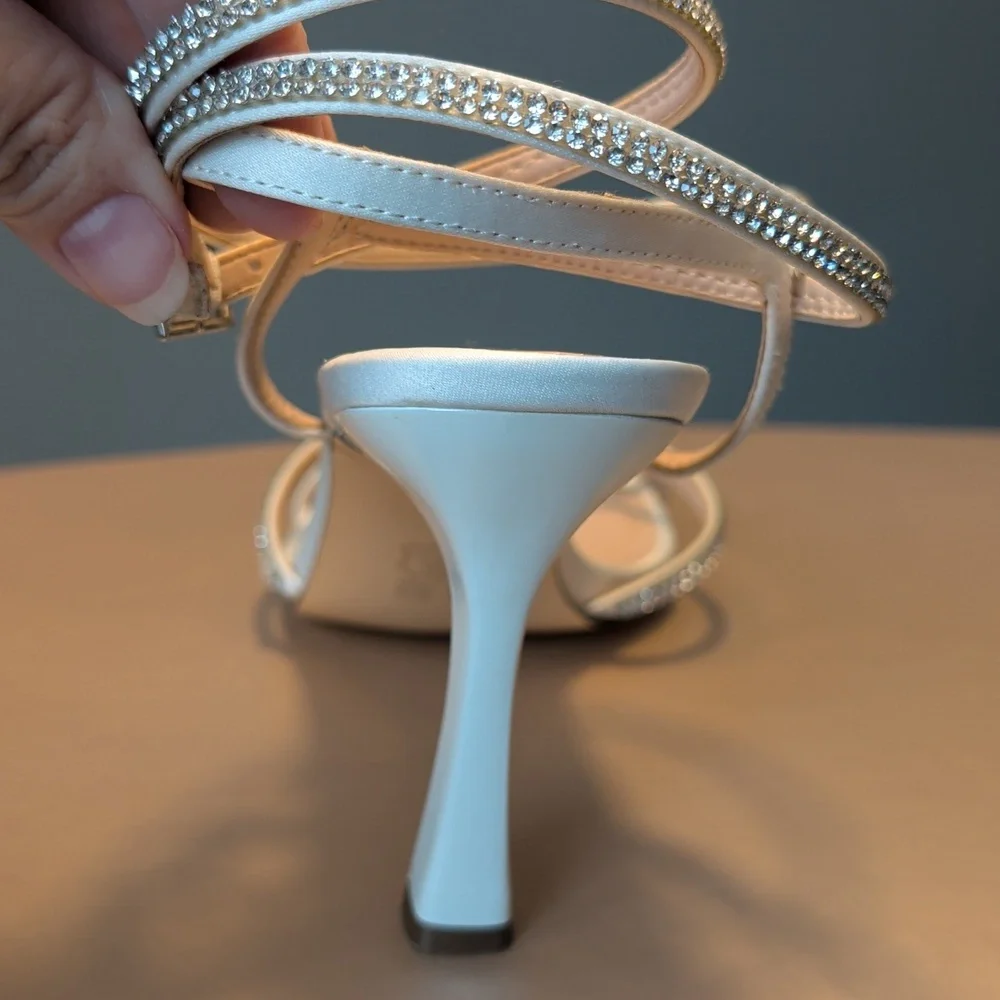 Nina Denise Ivory Ankle Wrap Rhinestone Embellished Stiletto Heels New Size 8 - Picture 8 of 9